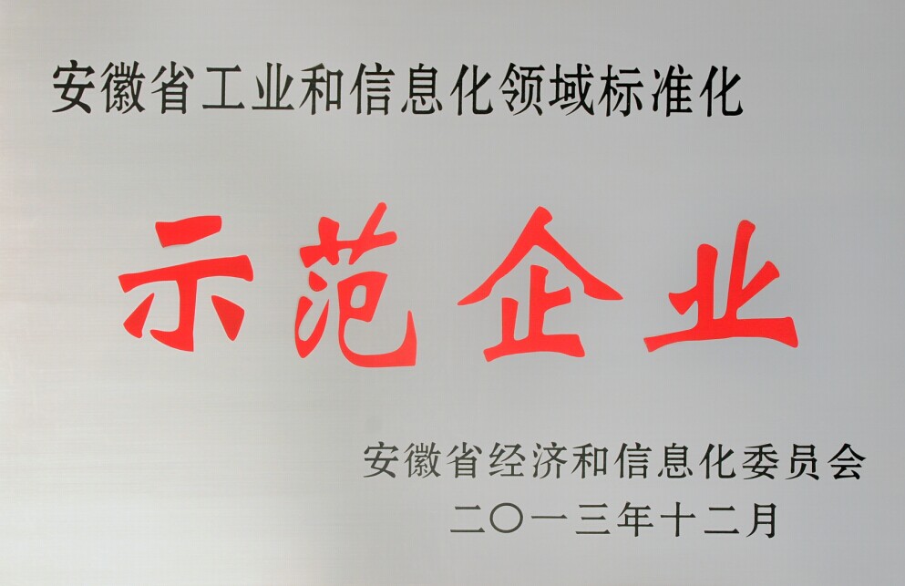 我公司入選首批安徽省工業(yè)和信息化領域標準化示范企業(yè)